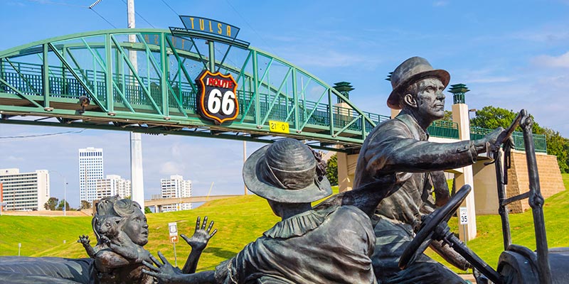 East Meets West statue along Route 66 in Tulsa, OK
