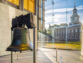 Liberty Bell with Independence Hall in background, Philadelphia excursion, American Cruise Lines.