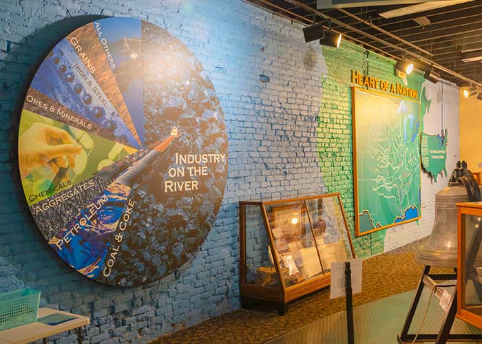 Interactive exhibit inside the Inland Waterways Museum in Paducah featuring displays on river commerce and regional waterways.