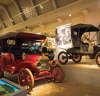 Vintage cars displayed at the Henry Ford Museum cruise excursion in Detroit, MI.