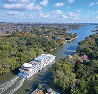 Aerial view of American Cruise Line Ship in the Intracoastal Waterway