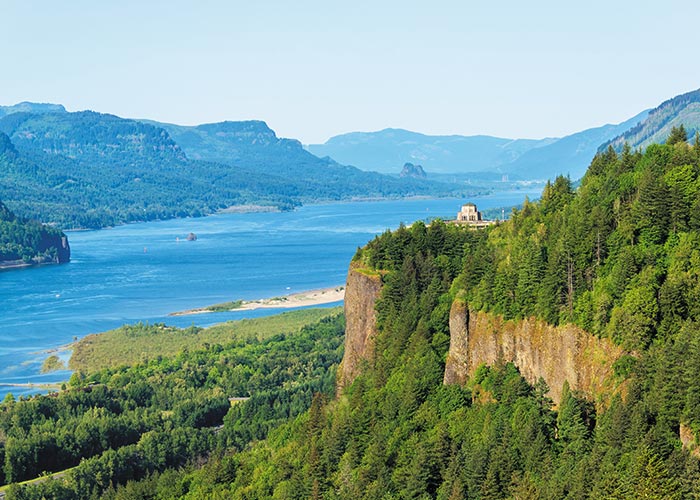 Cliffside viewpoint overlooking the Columbia River Gorge during a Grand Columbia & Snake Rivers cruise.