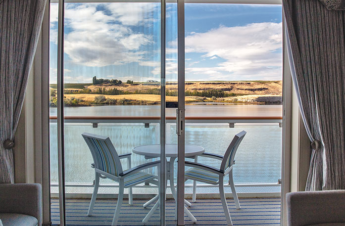 Private balcony view of the Snake River during a Columbia and Snake Rivers cruise.
