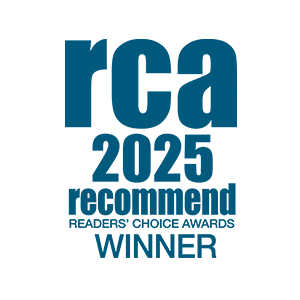 Logo for the 2025 Reader's Choice Awards, featuring the text "RCA 2024 Recommend Winner." Awarded to American Cruise Lines